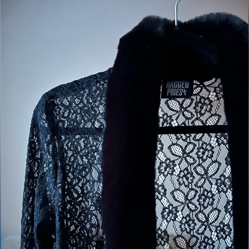 The Ragged Priest Faux Fur Lace Cardigan